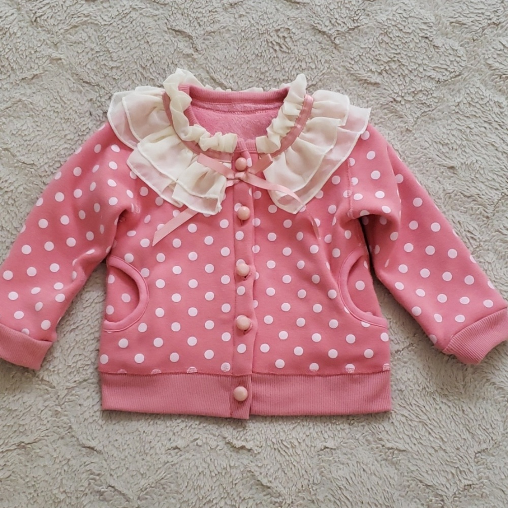 Custom polka dot and ruffle cardigan/ sweater